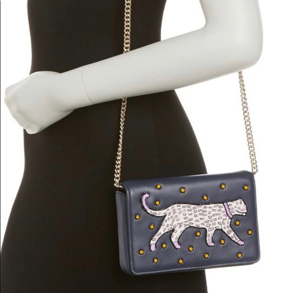 Authentic KATE SPADE leather Cheetah embellished flap magnetic snap Crosby - Picture 12 of 12